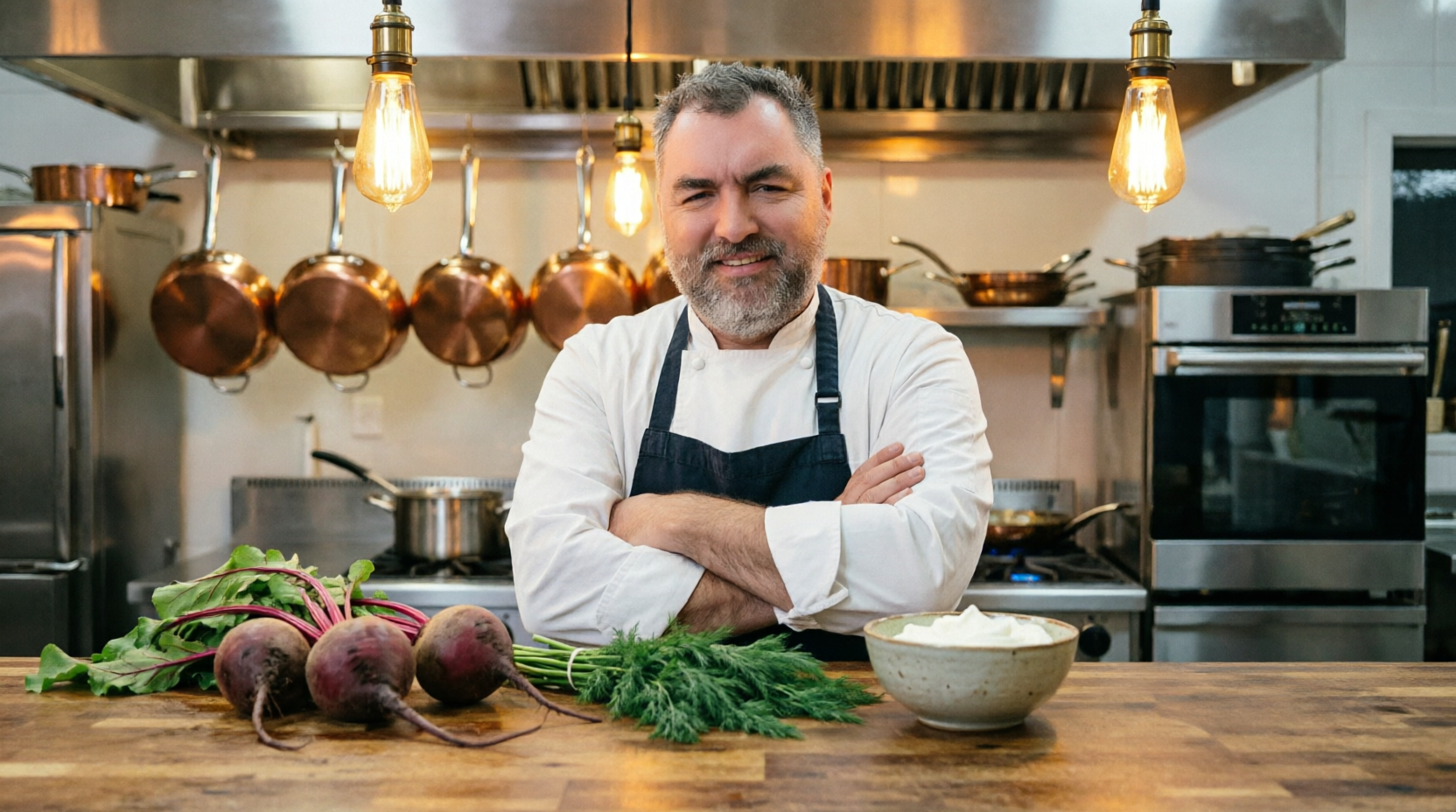 Andy Warner cooking in the kitchen